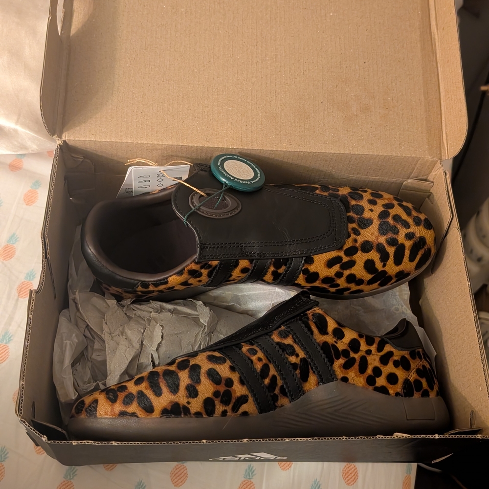 Adidas Black and Tan Leopard Sneakers